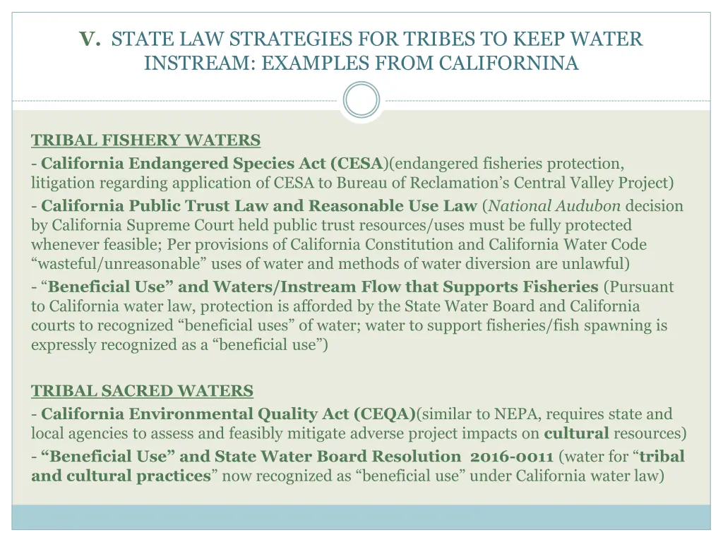 v state law strategies for tribes to keep water