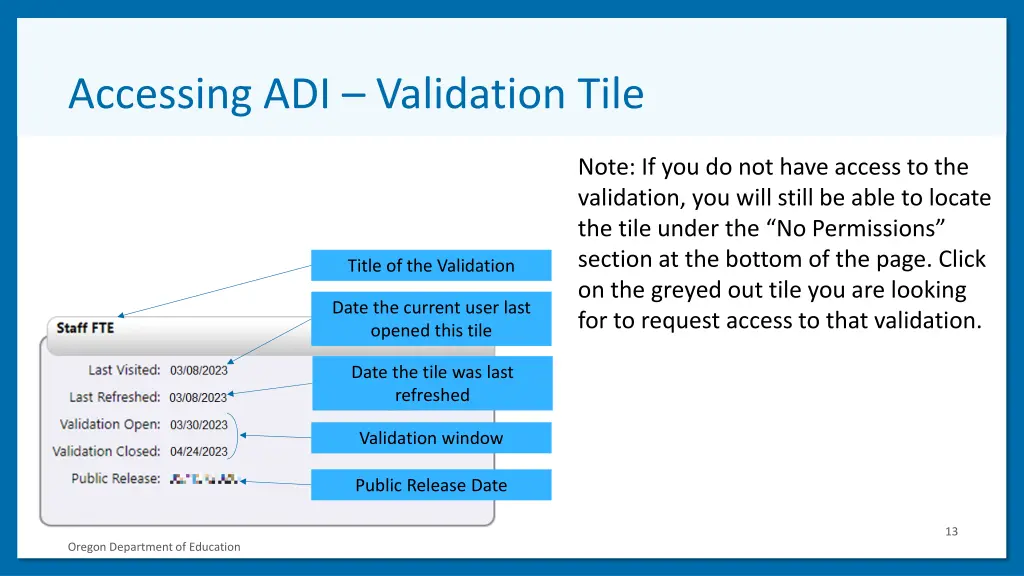 accessing adi validation tile