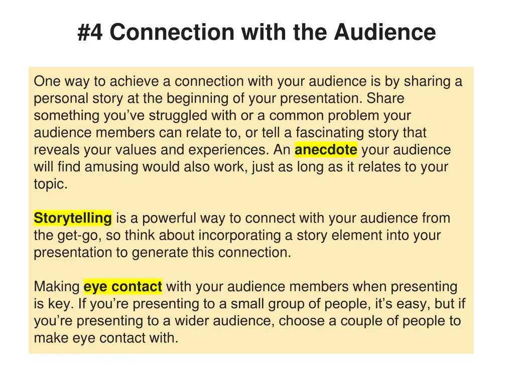 4 connection with the audience