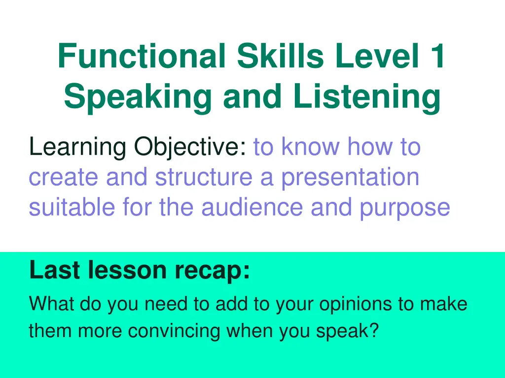 functional skills level 1 speaking and listening