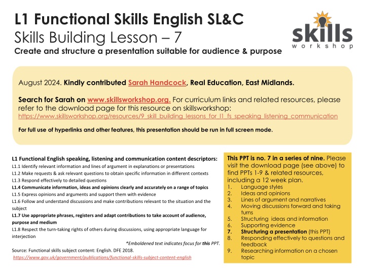 l1 functional skills english sl c skills building