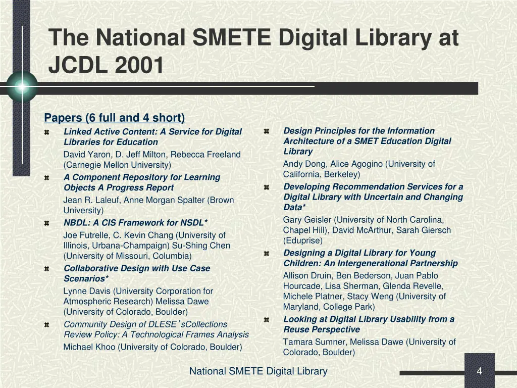 the national smete digital library at jcdl 2001