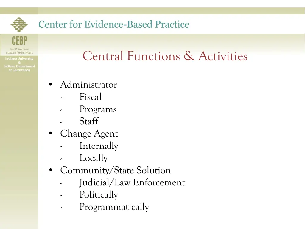 central functions activities
