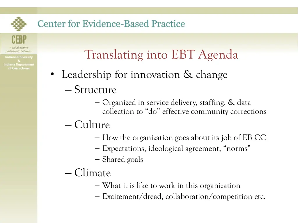 translating into ebt agenda leadership