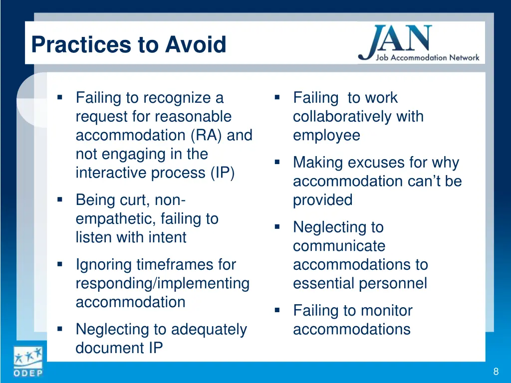 practices to avoid