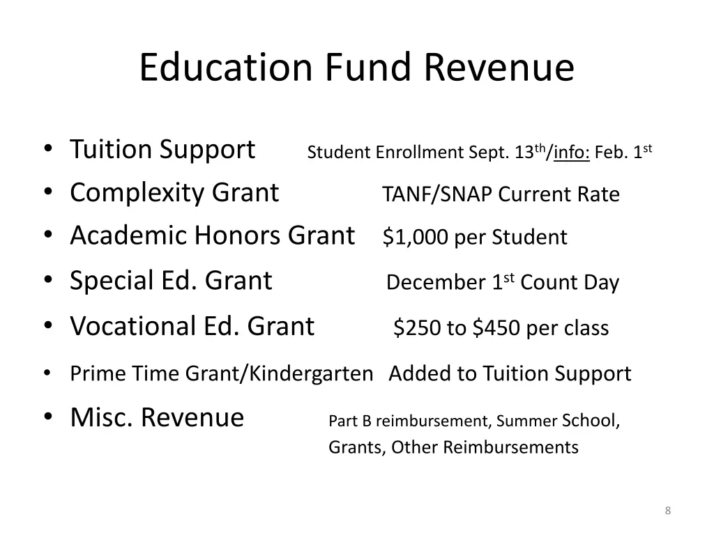education fund revenue