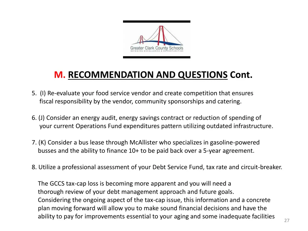 m recommendation and questions cont