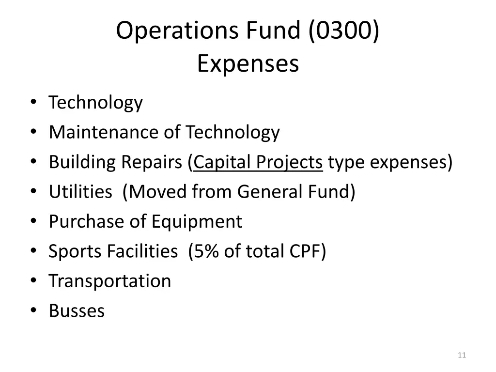 operations fund 0300 expenses