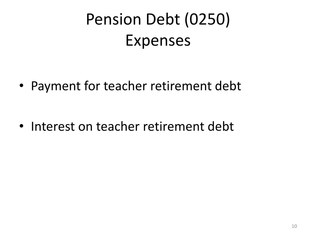 pension debt 0250 expenses