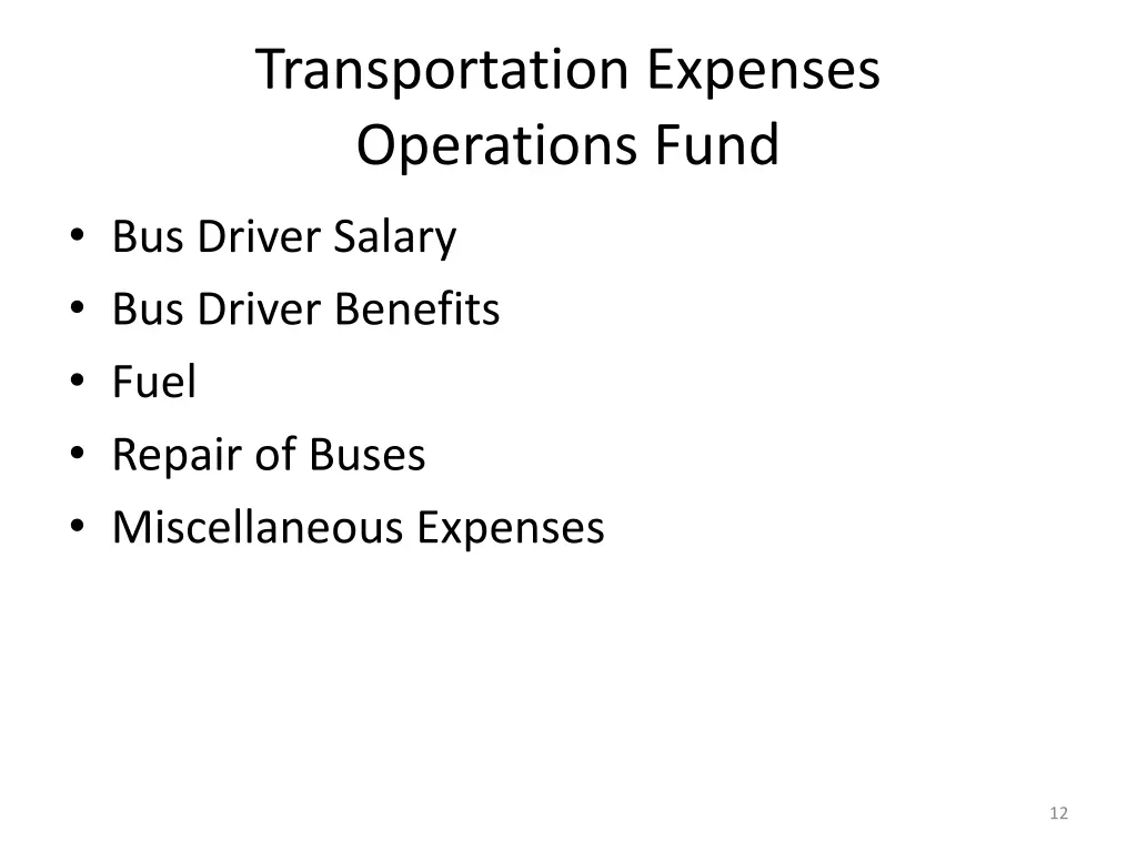 transportation expenses operations fund