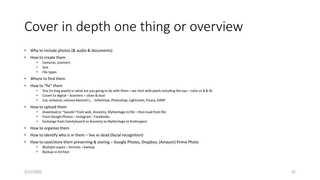 cover in depth one thing or overview