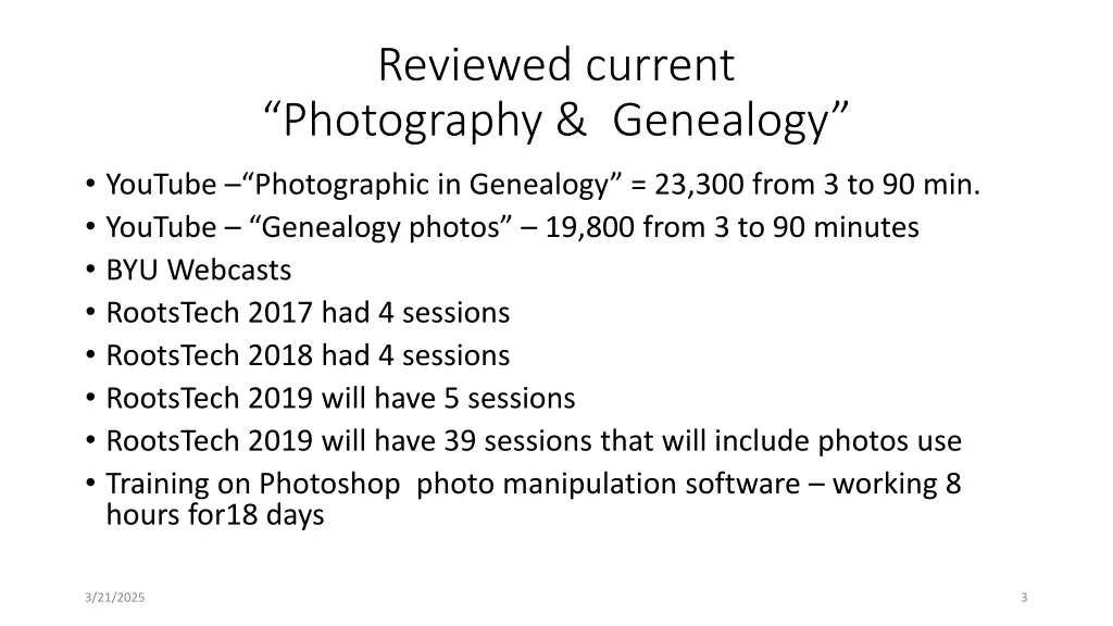 reviewed current photography genealogy