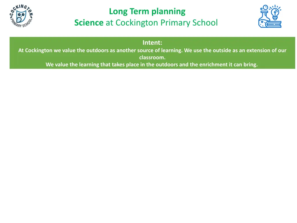 long term planning science at cockington primary