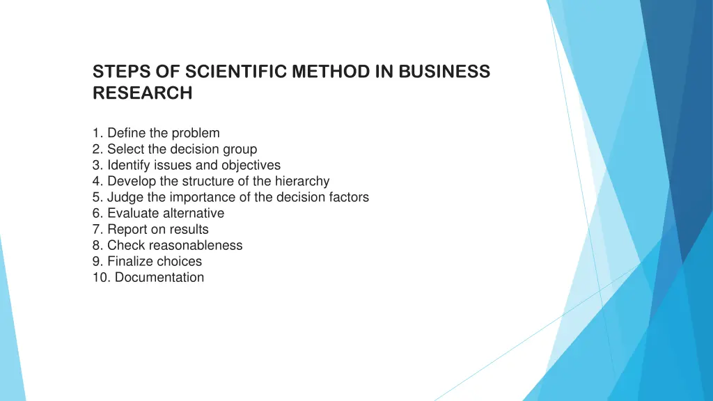 steps of scientific method in business research