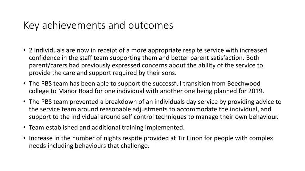 key achievements and outcomes
