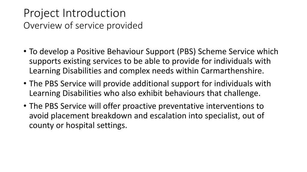 project introduction overview of service provided