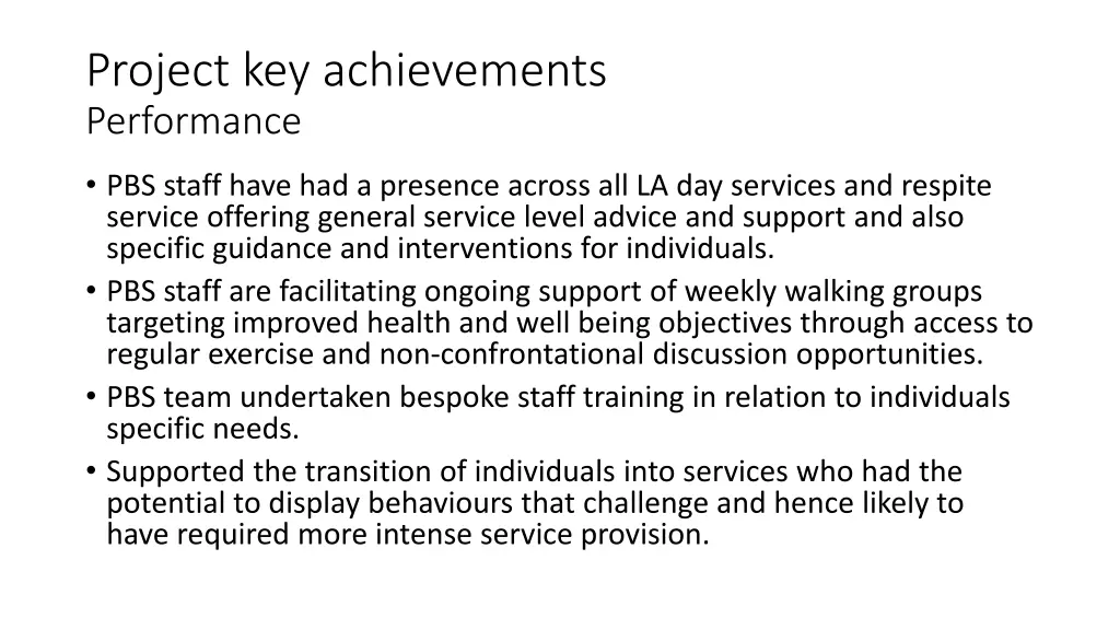 project key achievements performance