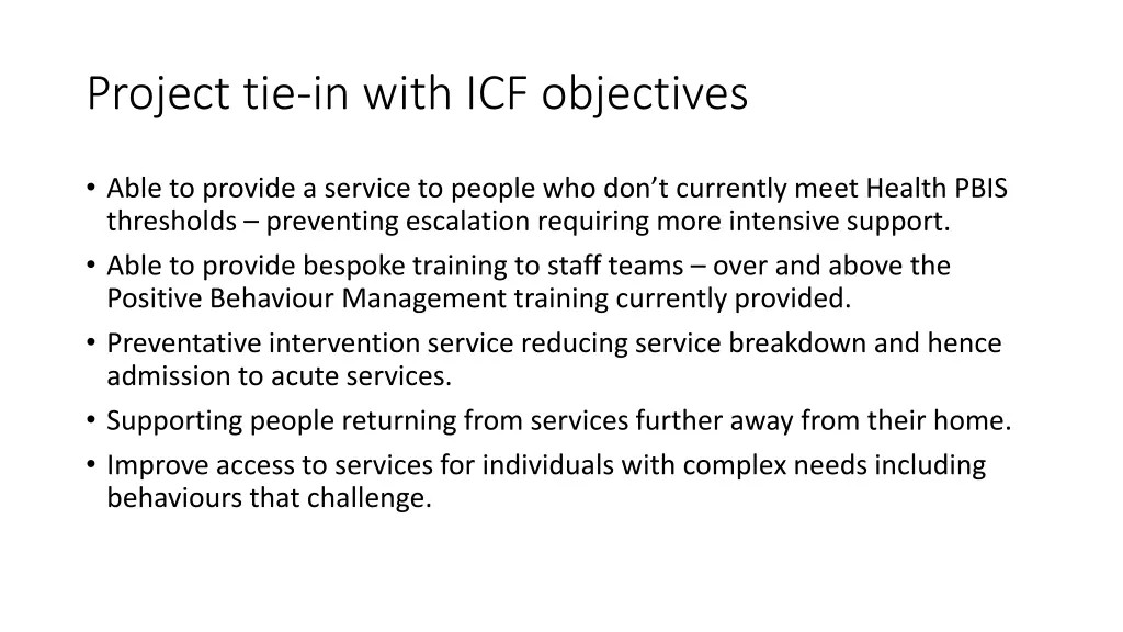 project tie in with icf objectives