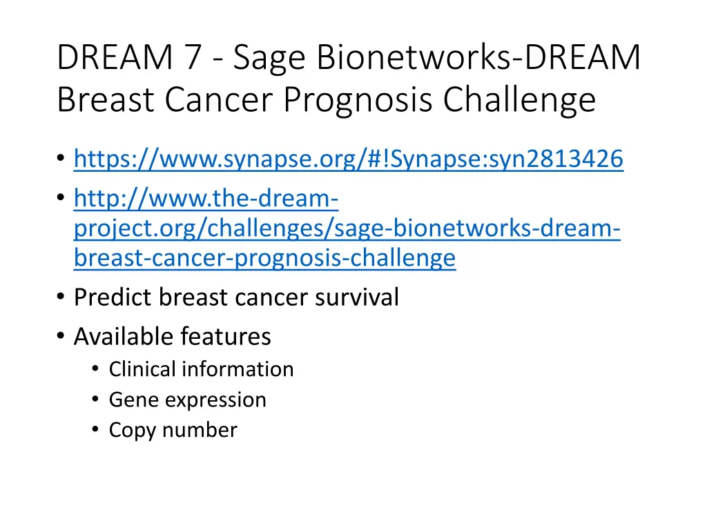 dream 7 sage bionetworks dream breast cancer