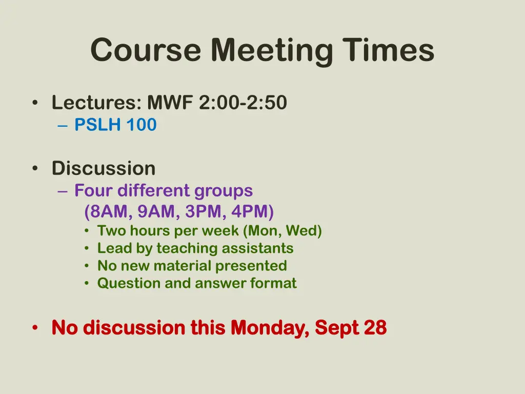 course meeting times