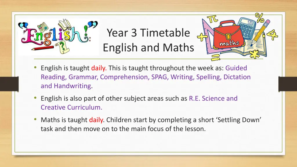 year 3 timetable english and maths