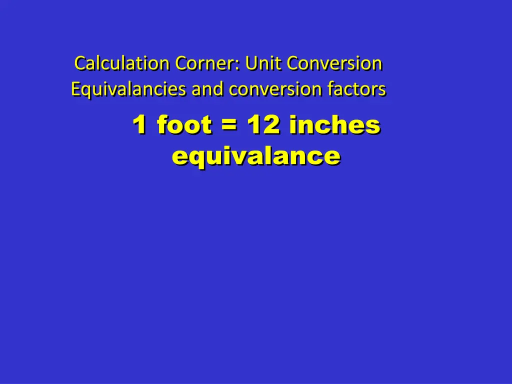 calculation corner unit conversion equivalancies