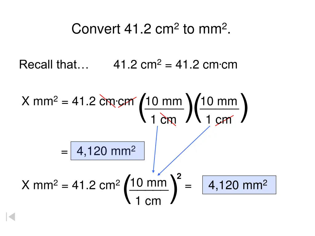 convert 41 2 cm 2 to mm 2