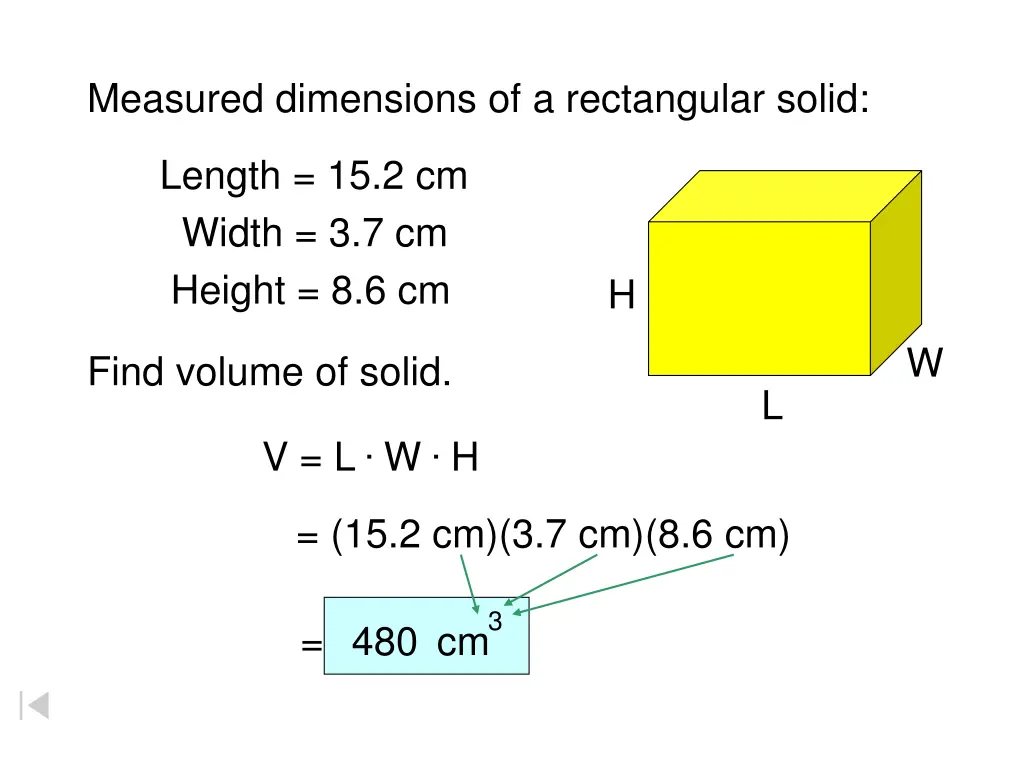 measured dimensions of a rectangular solid