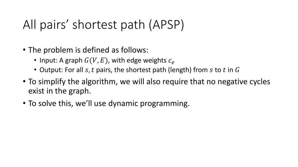 all pairs shortest path apsp