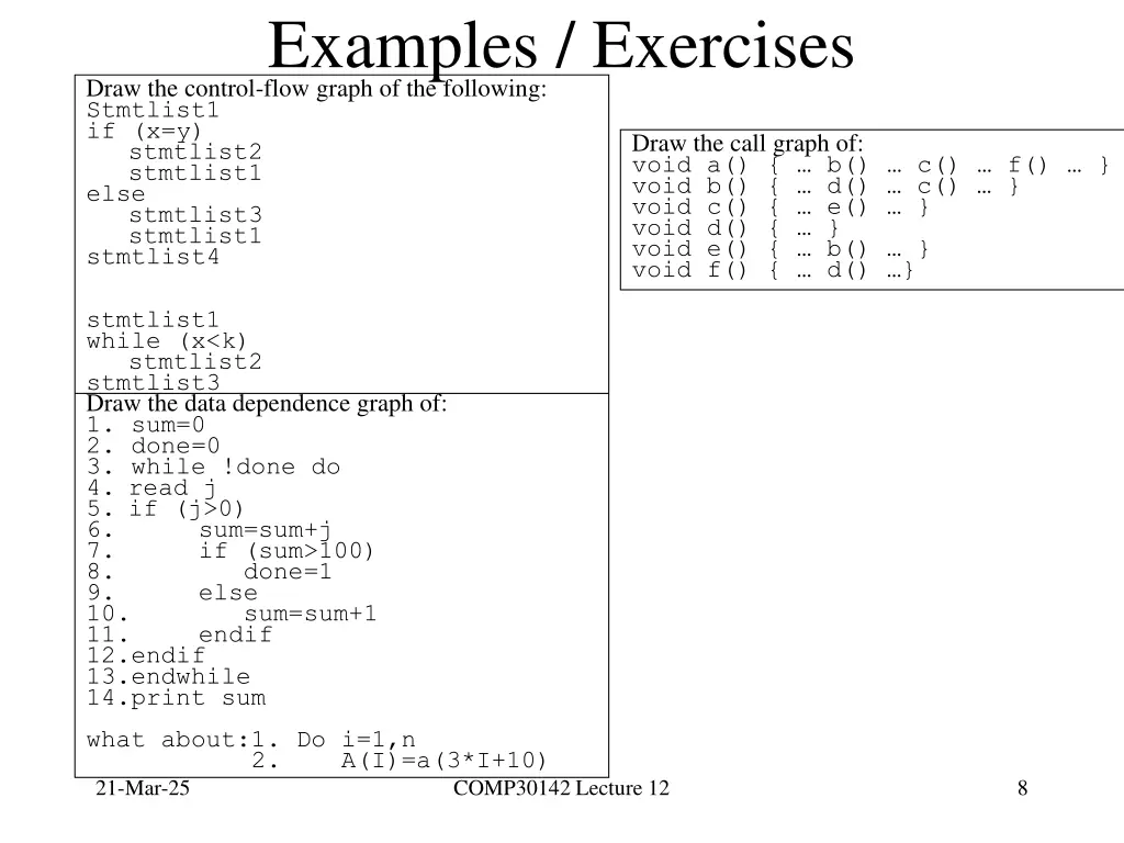examples exercises draw the control flow graph