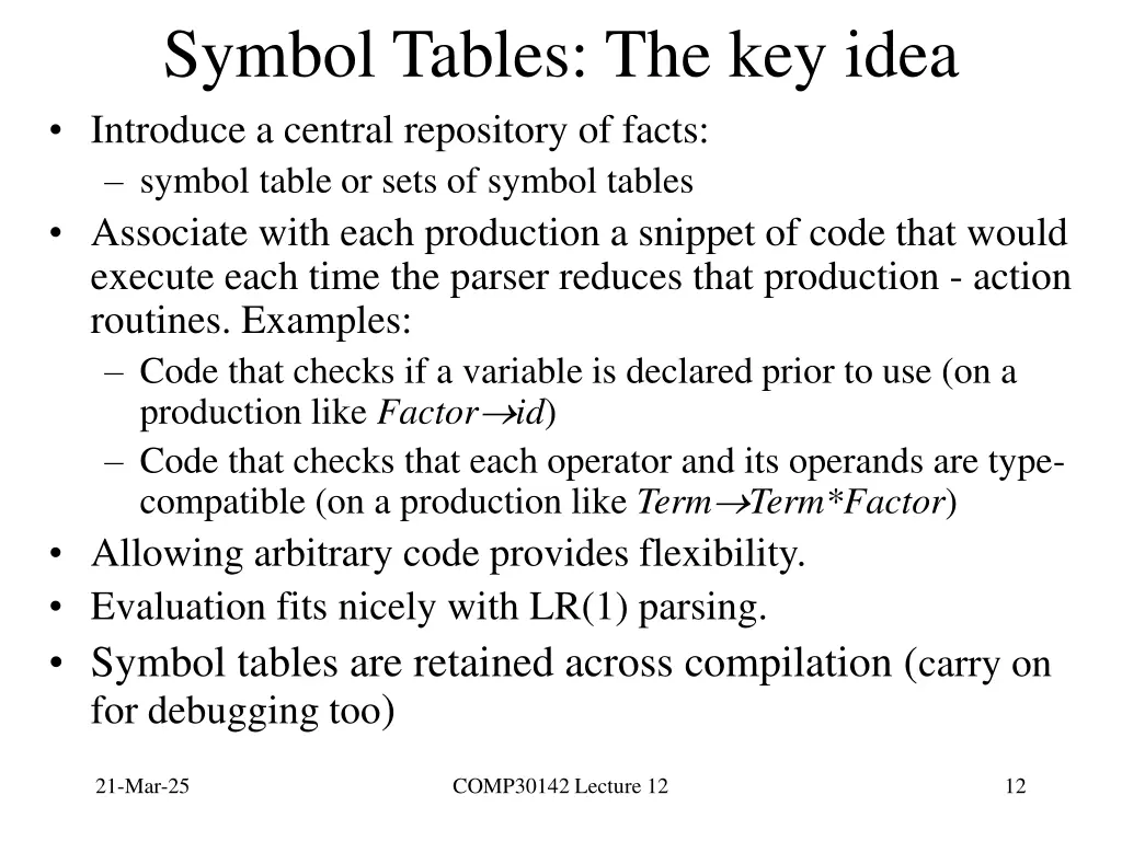 symbol tables the key idea introduce a central