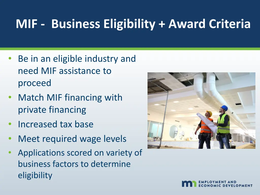 mif business eligibility award criteria