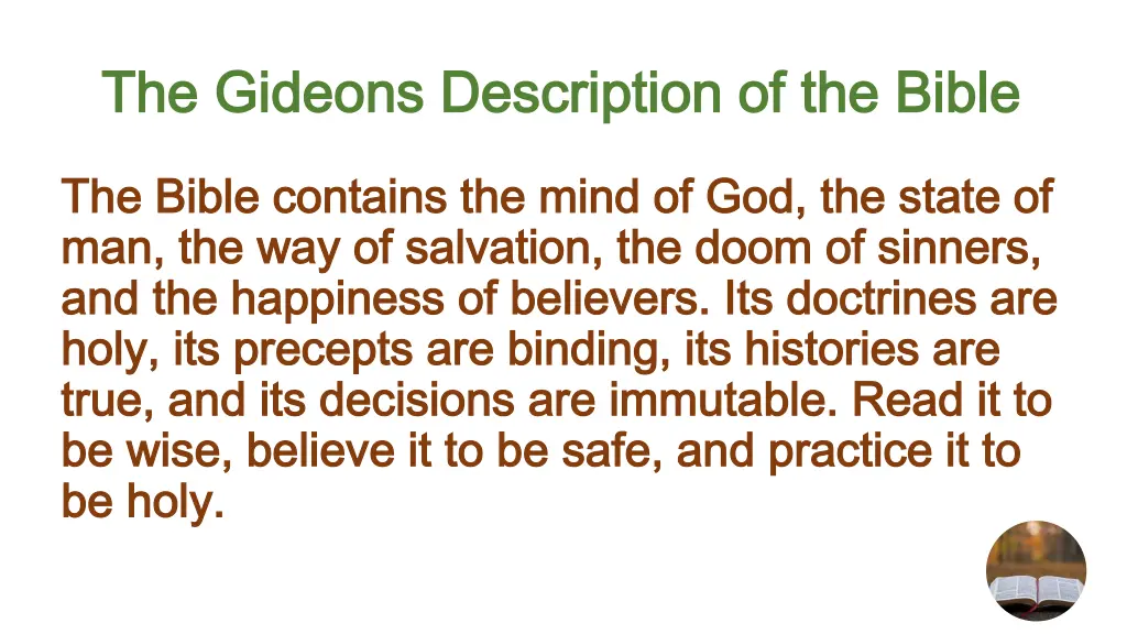 the gideons description of the bible the gideons