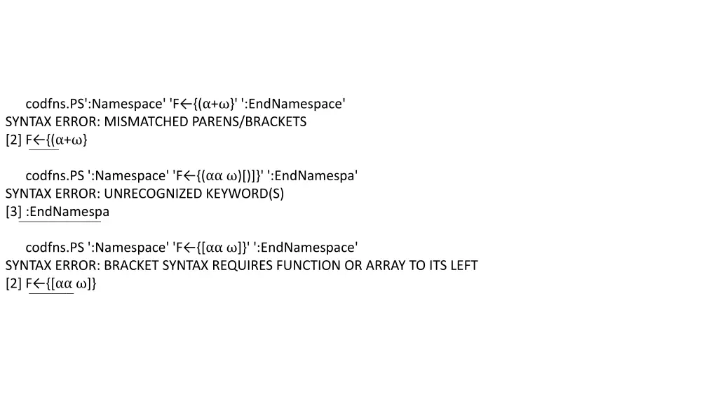 codfns ps namespace f endnamespace syntax error