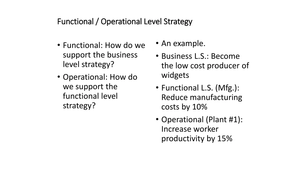 functional operational level strategy functional