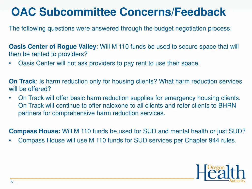 oac subcommittee concerns feedback