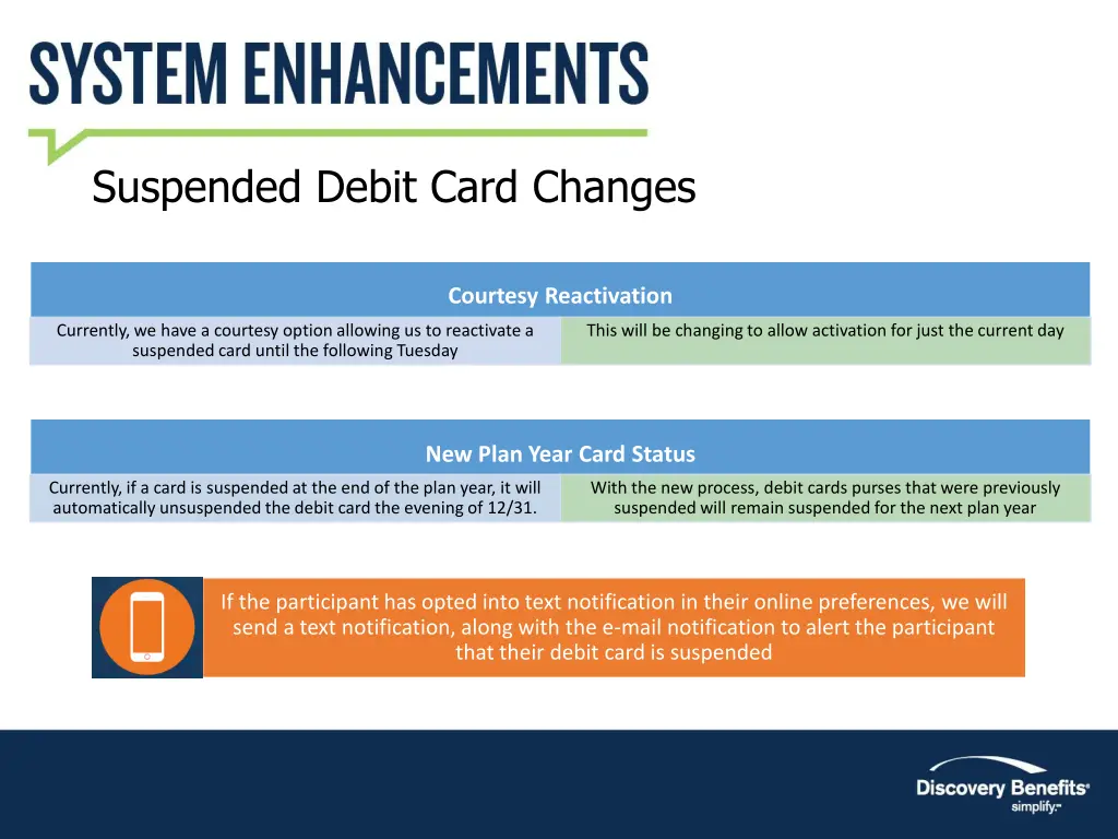 suspended debit card changes