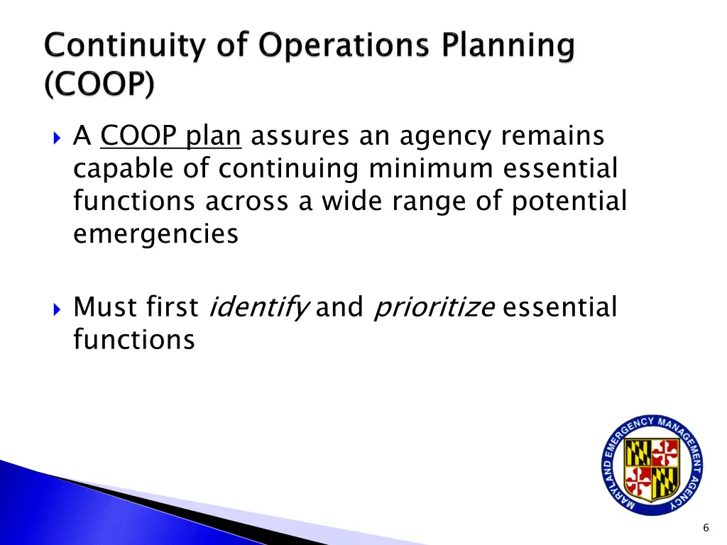 a coop plan assures an agency remains capable