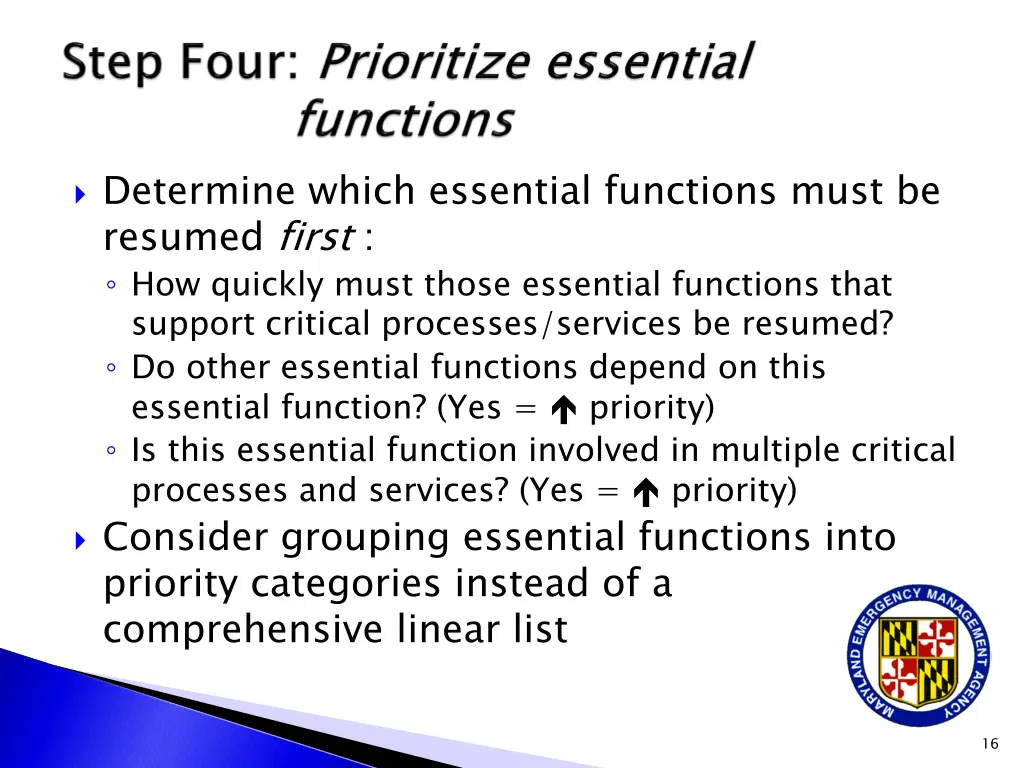 determine which essential functions must