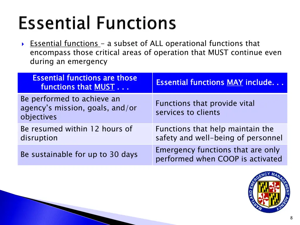 essential functions a subset of all operational