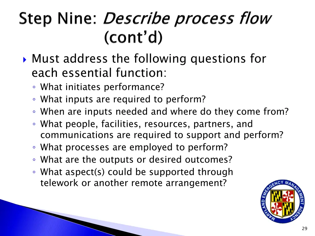 must address the following questions for each