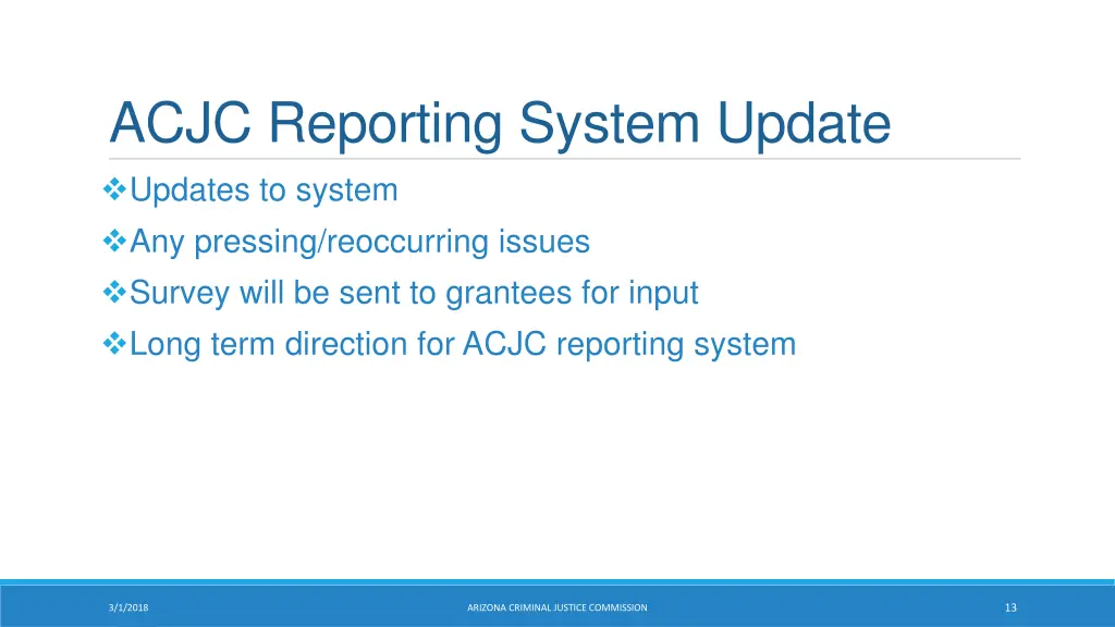 acjc reporting system update updates to system
