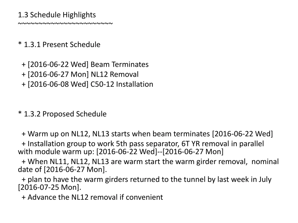 1 3 schedule highlights