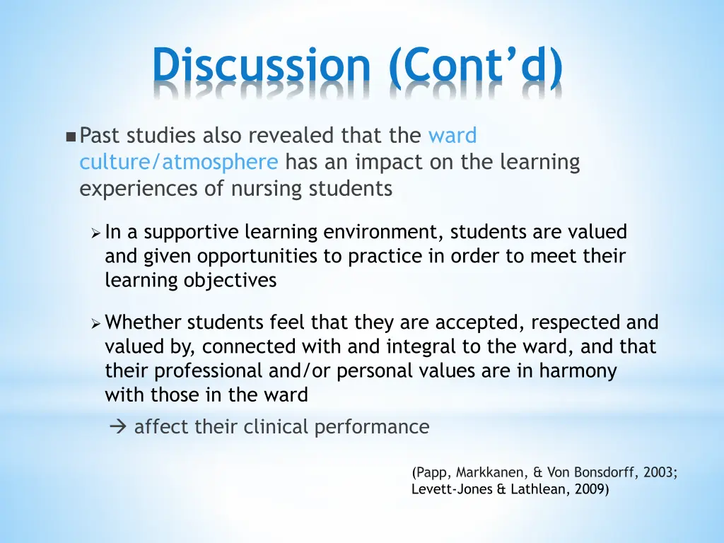 discussion cont d