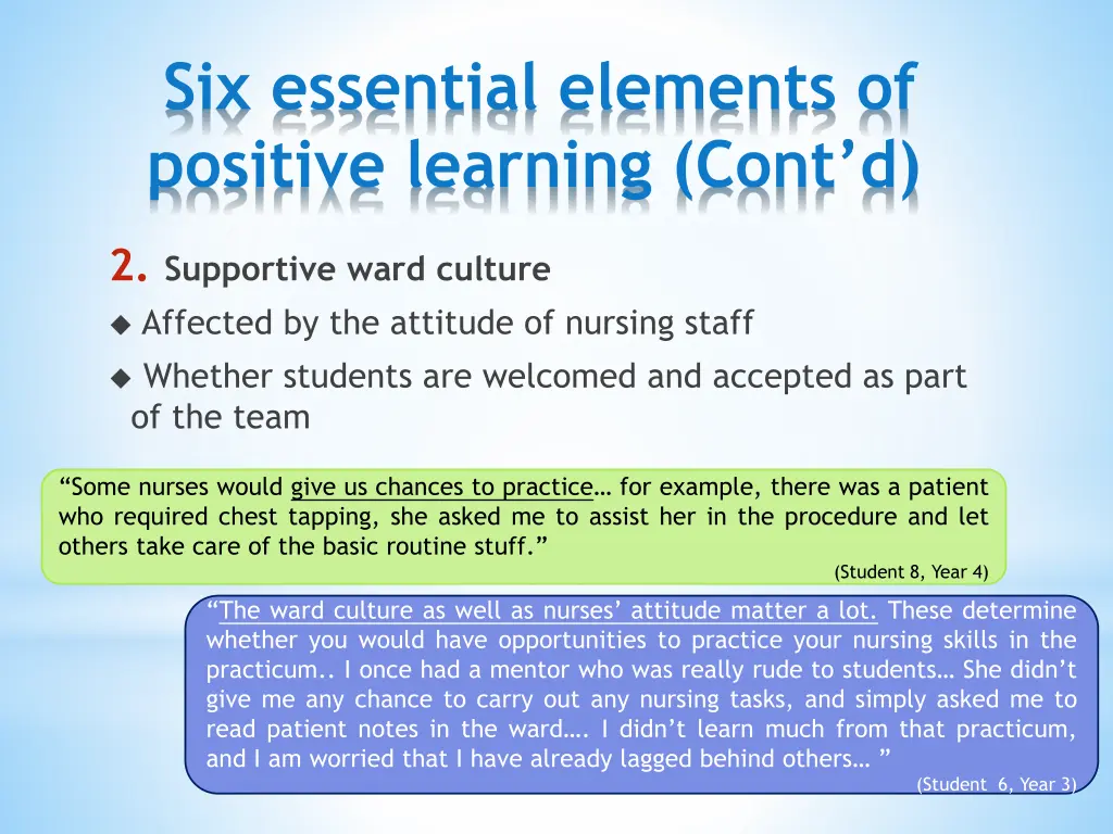 six essential elements of positive learning cont d 1