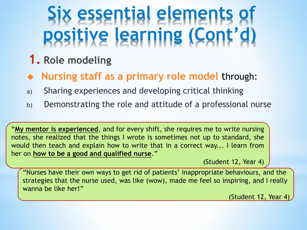 six essential elements of positive learning cont d