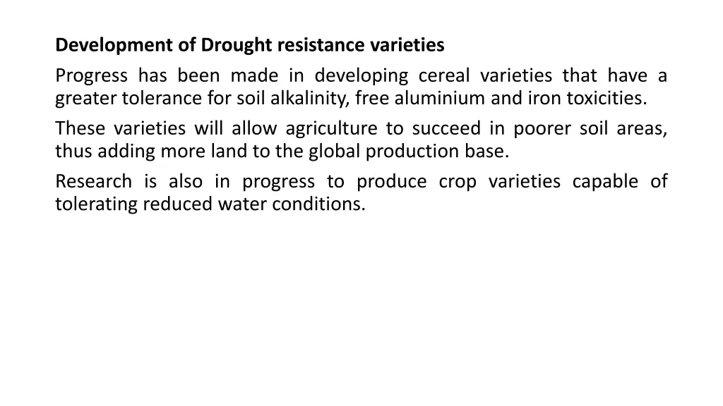 development of drought resistance varieties