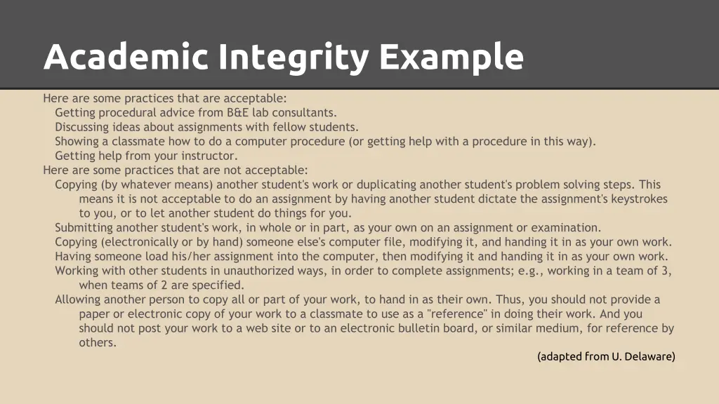 academic integrity example