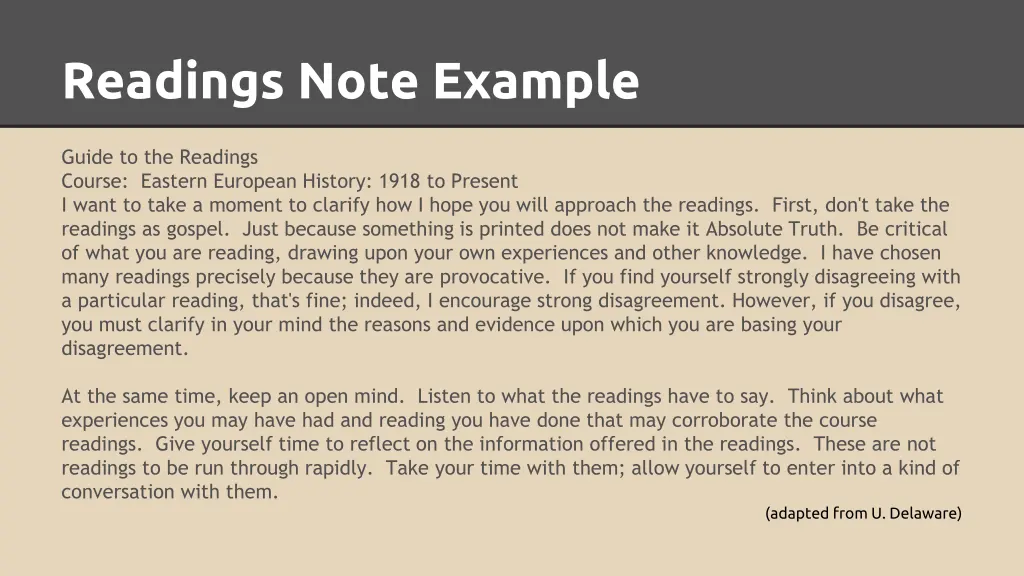 readings note example