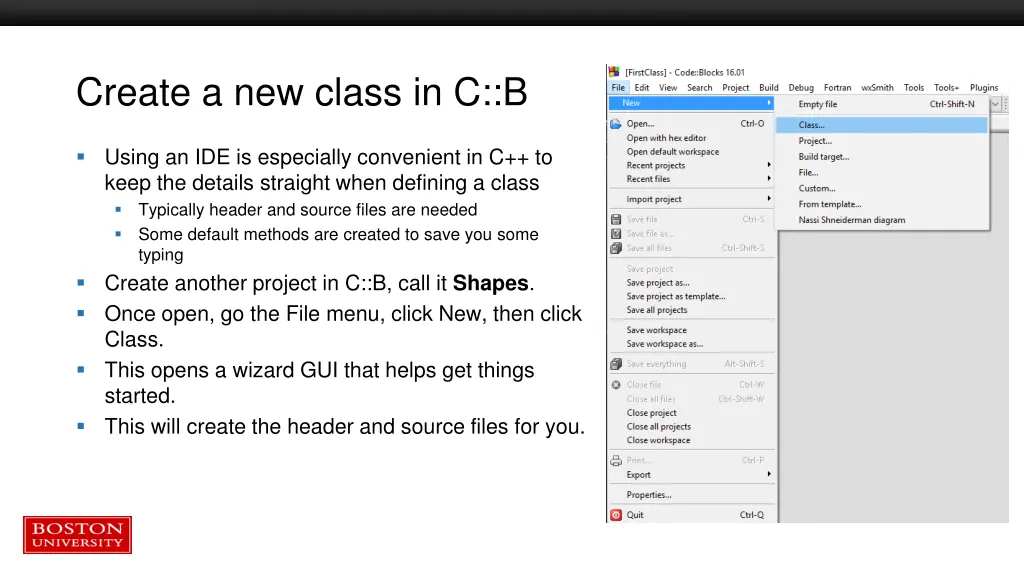 create a new class in c b